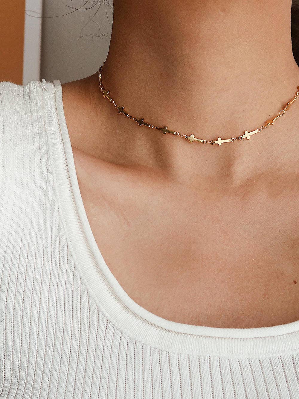 gold tiny cross necklace