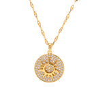 Inner Sparkle Necklace – Gold Sunburst Pendant with CZ Crystals (16” + Extender)