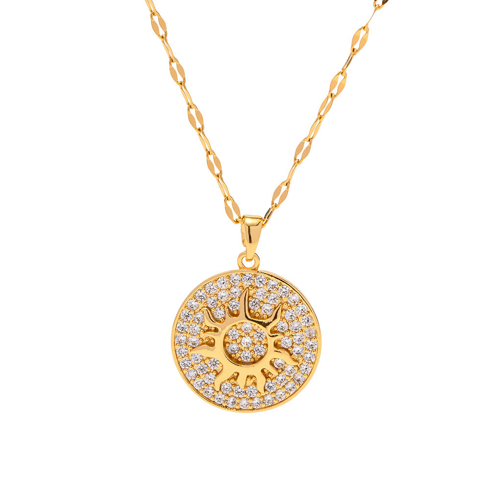 Inner Sparkle Necklace – Gold Sunburst Pendant with CZ Crystals (16” + Extender)