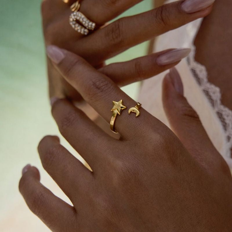 Cosmic Charm Star & Moon Gold Ring