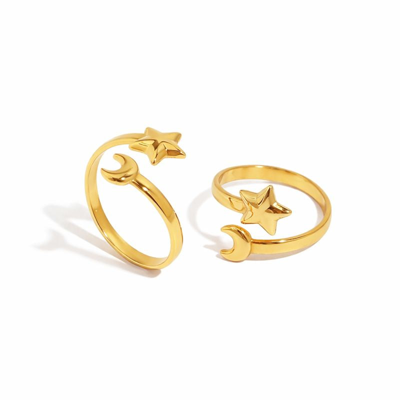 Cosmic Charm Star & Moon Gold Ring