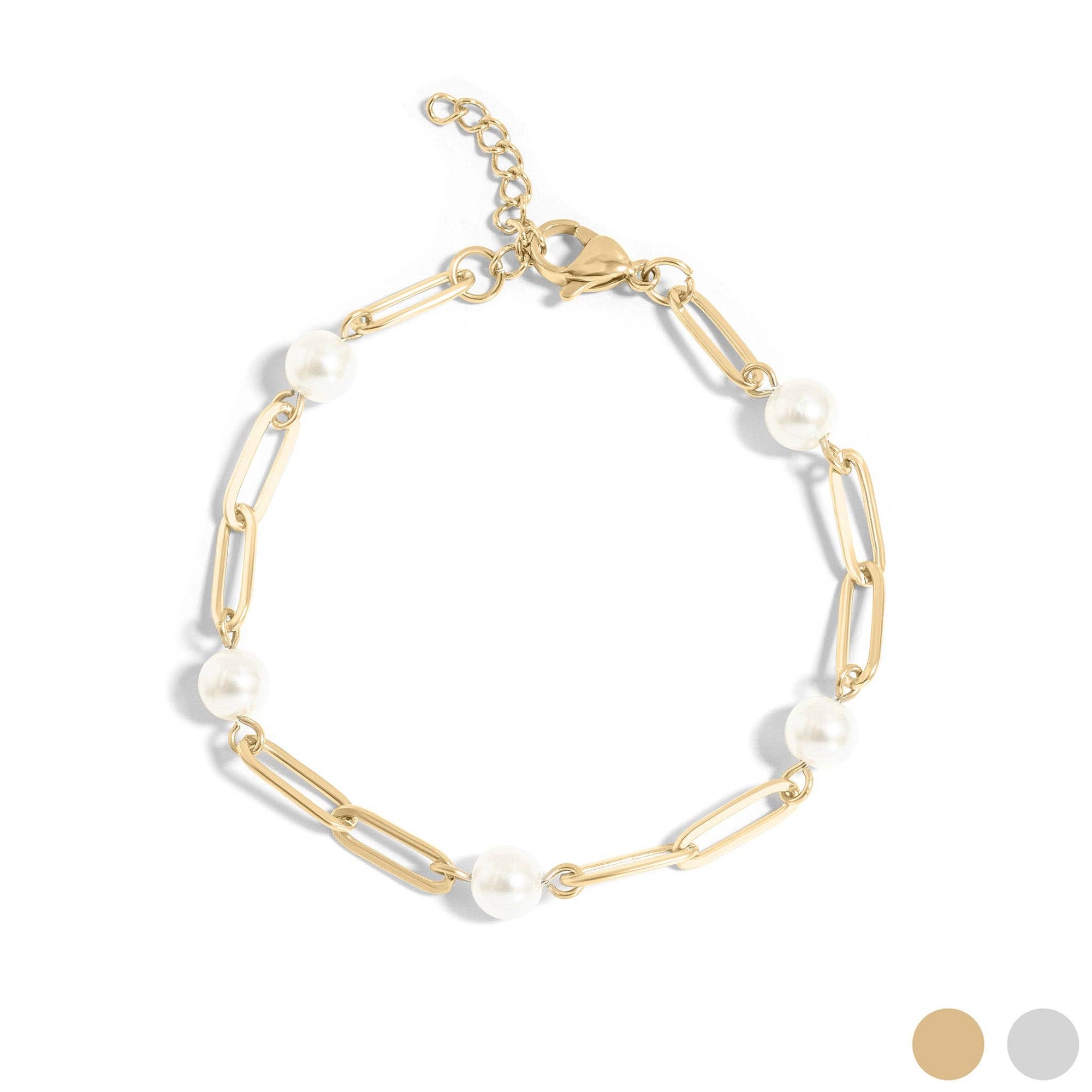 Gia Stainless Steel Pearl Paperclip Chain Bracelet