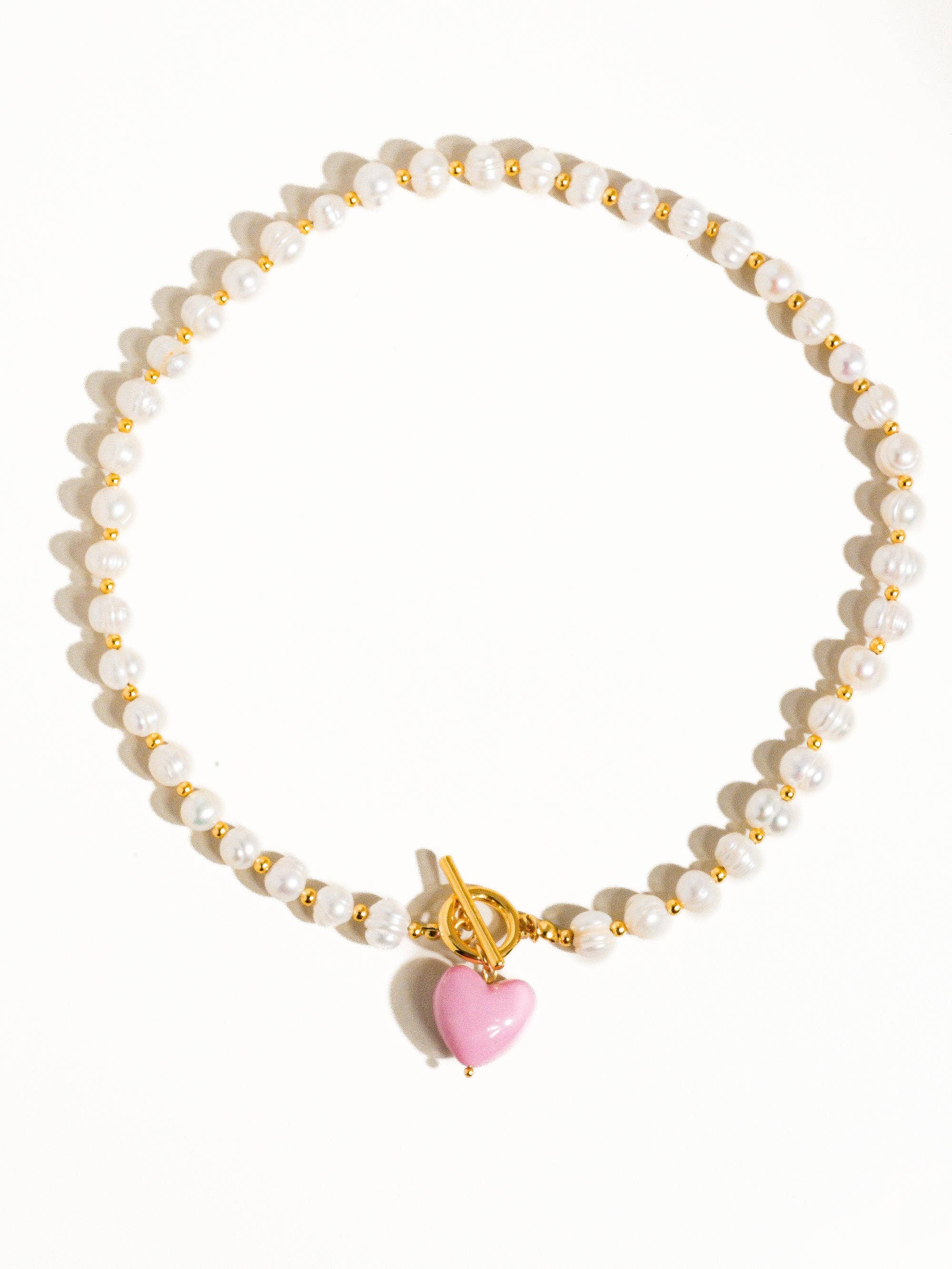 When in Paris Vintage Fresh Water Pearl Heart Charm Necklace