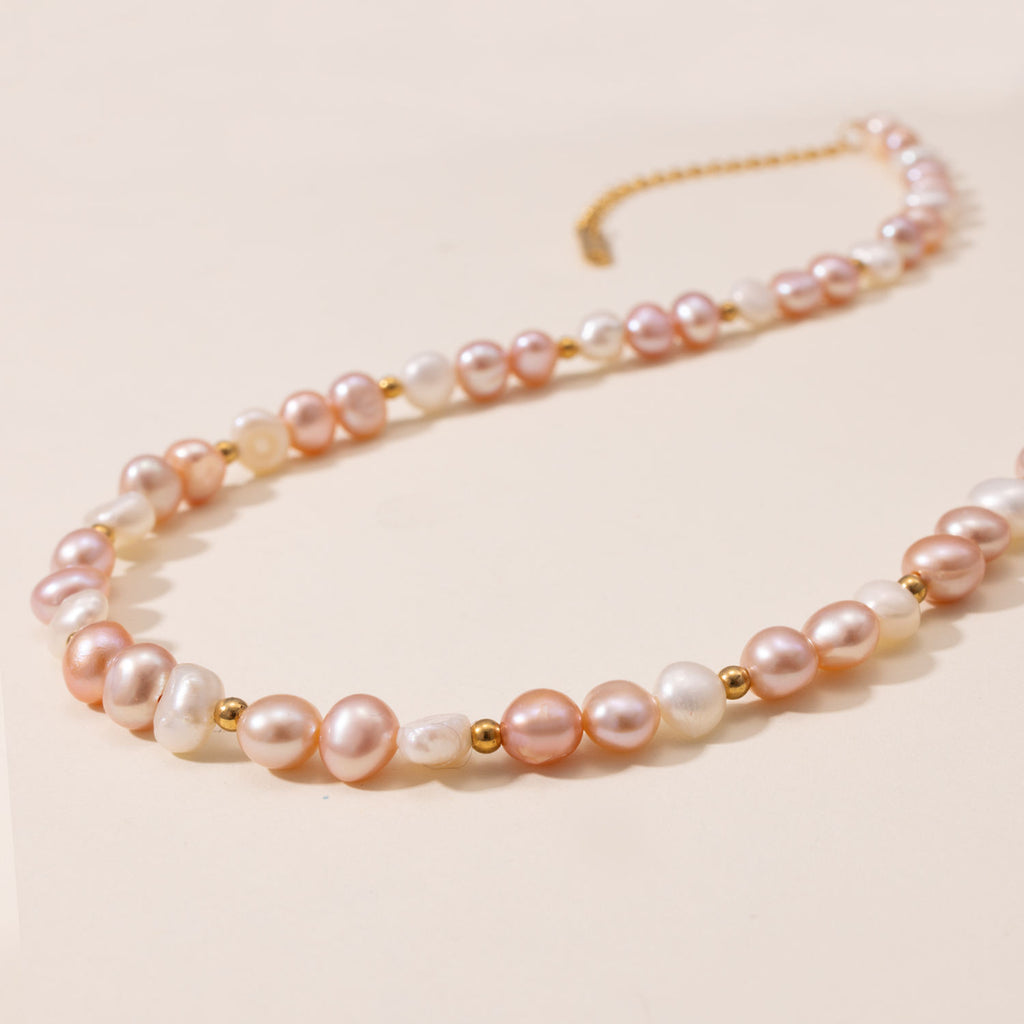 Sienna Freshwater Pearl Necklace – Blush & Ivory Real Pearl Strand with Gold Stainless Steel Accents