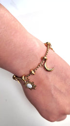 Fenix 18K Gold Non-Tarnish Star And Moon Charm Bracelet