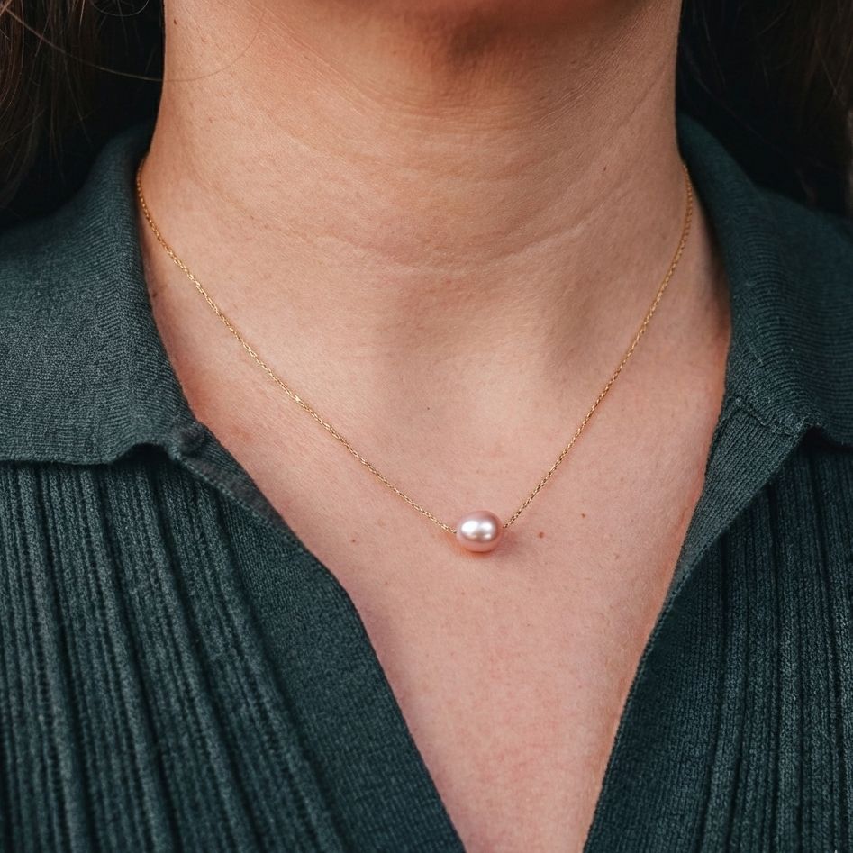 Estela Purple Freshwater Pearl Necklace – Gold Stainless Steel Dainty Chain with Real Purple Pearl Pendant