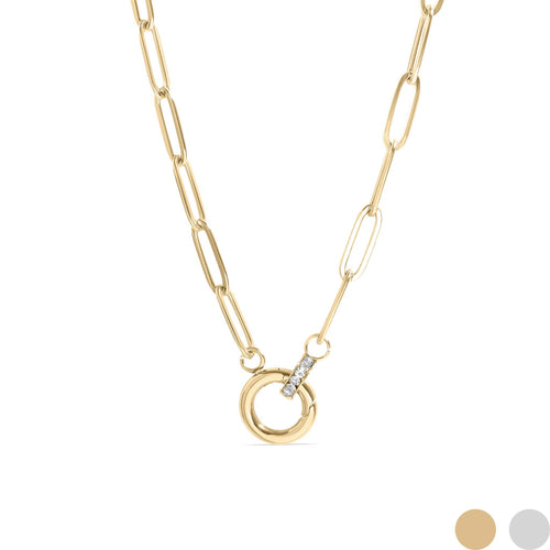 16" 18K Gold Paperclip Rhinestone Charm Holder Necklace