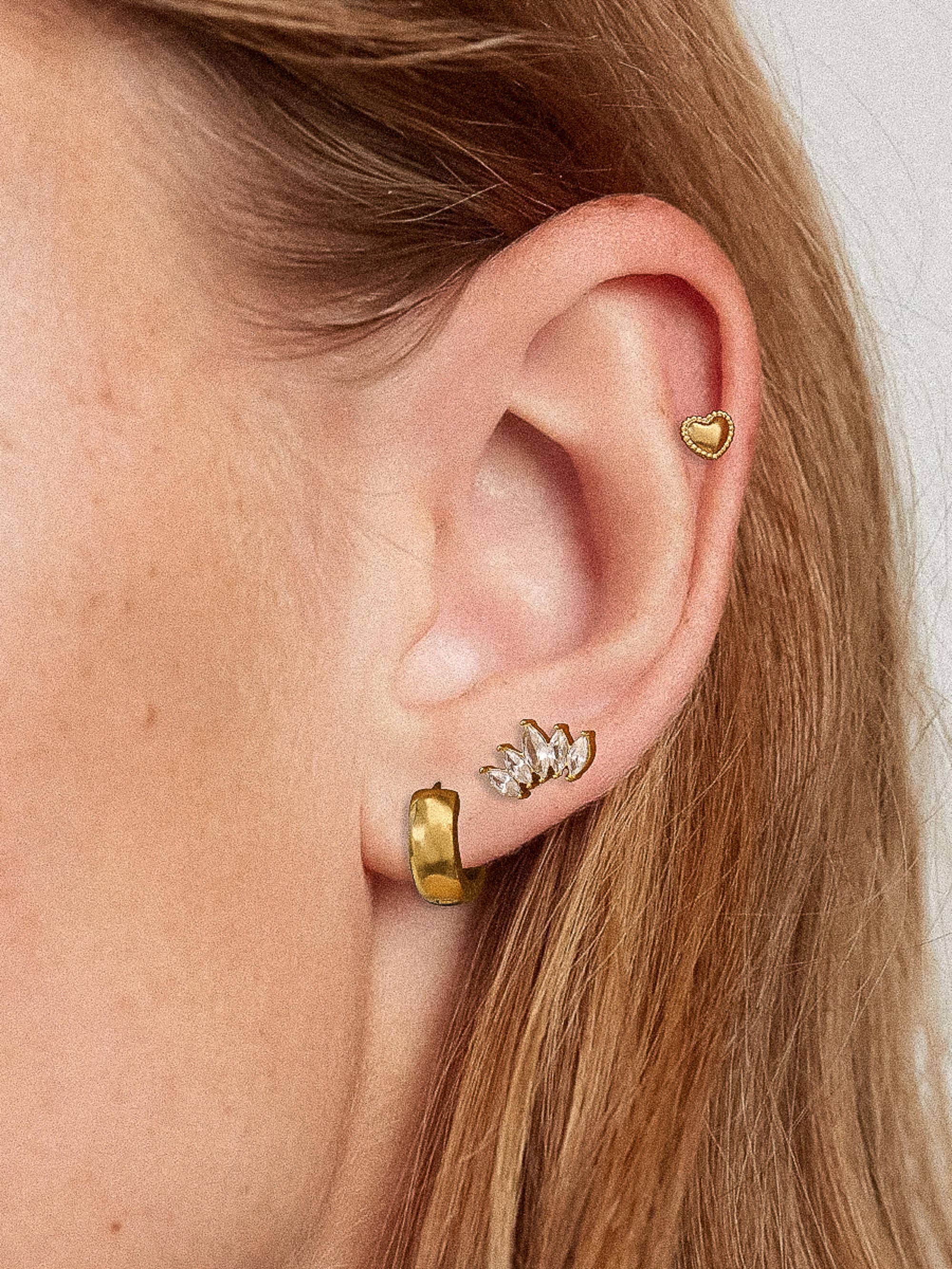 Anouk 18K Gold Non-Tarnish Hearts, Hoops &CZ Earring
