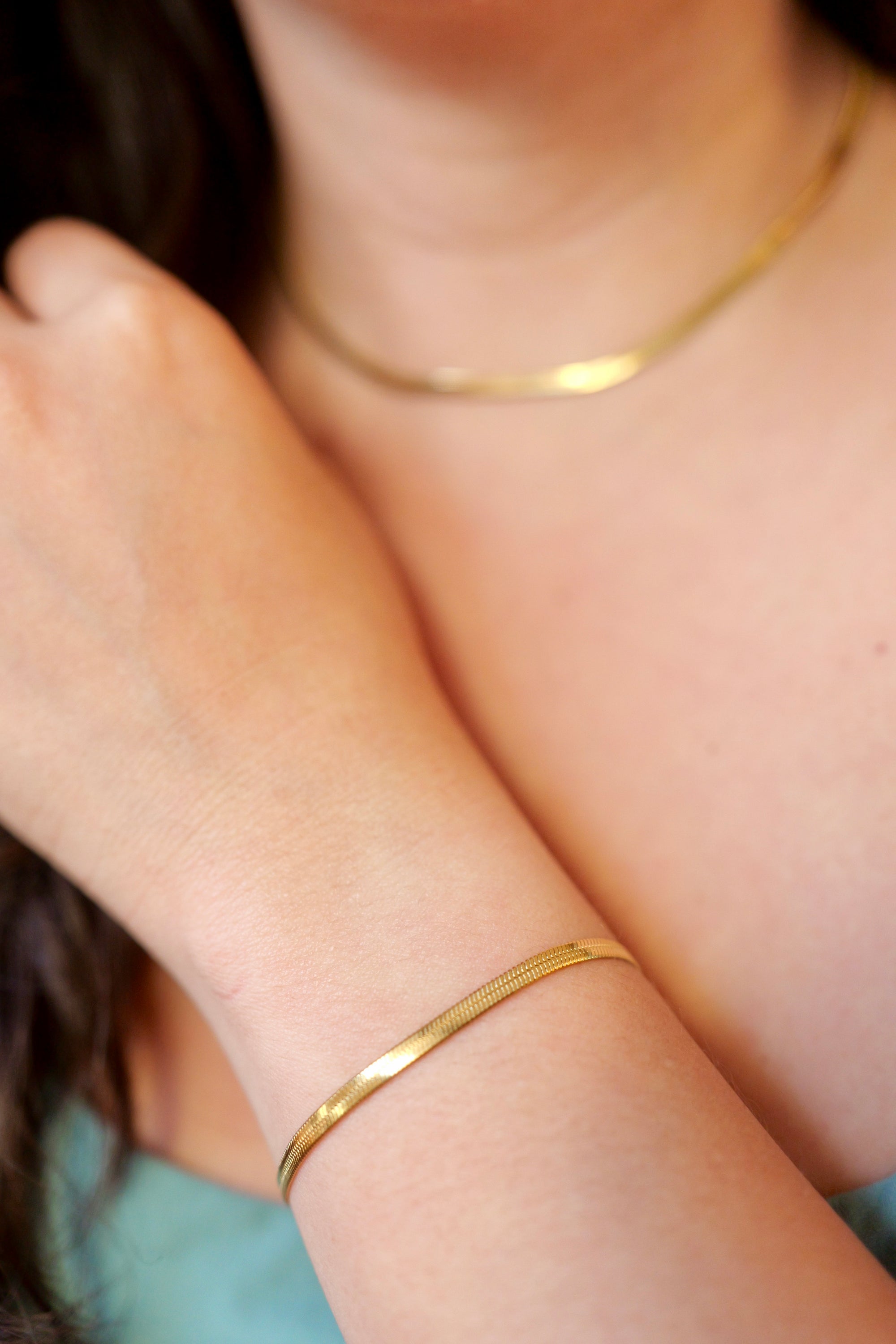 18K Gold Non-Tarnish Flat Snake Chain Bracelet