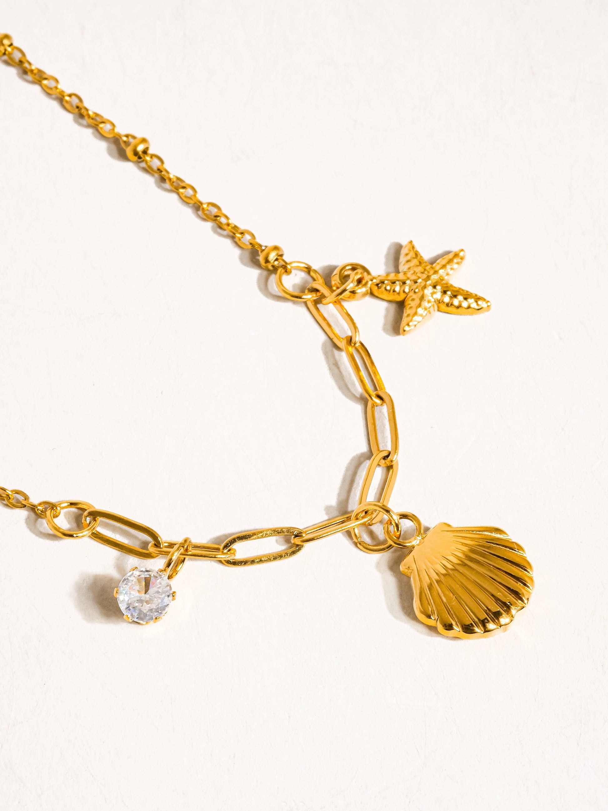 Roshell 18K Gold Non-Tarnish Shell and Start Necklace