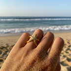 Coral Gold Starfish Adjustable Ring | Waterproof Tarnish-Free Stainless Steel | Open Band Ring