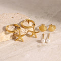 Gold Coastal Earring Set | Starfish Hoops, Shell Studs & Pearl Studs | Waterproof Hypoallergenic Stainless Steel