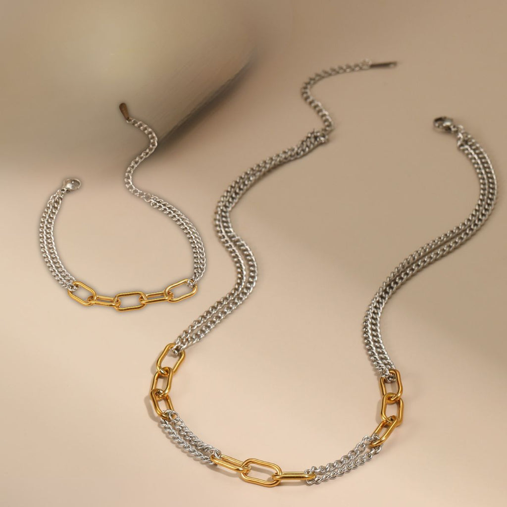 Cool Girl Energy Two Tone Necklace and Bracelet Set