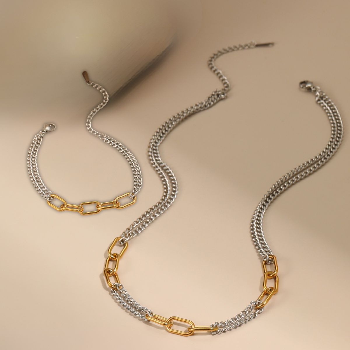 Cool Girl Energy Two Tone Necklace and Bracelet Set