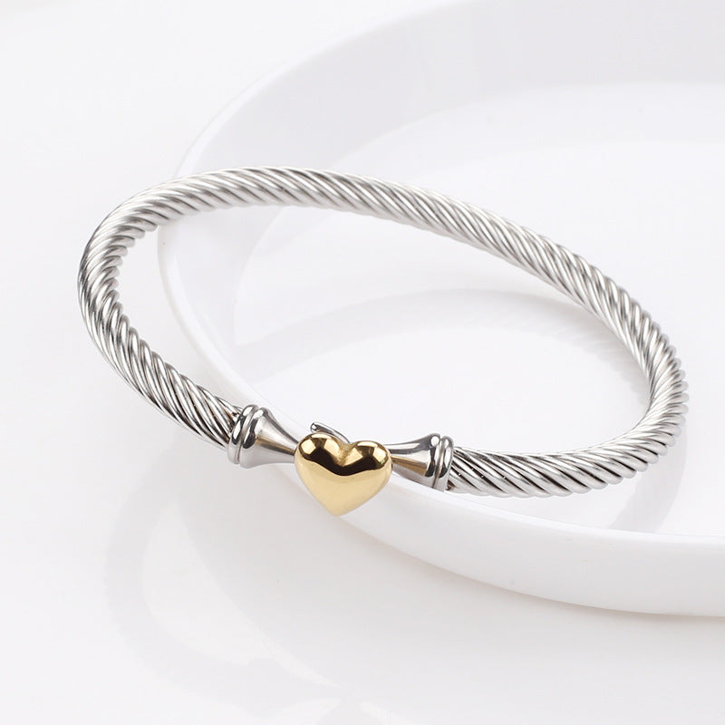 Uptown Girl Heart Cable Two Tone Bracelet