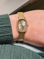 vintage style stainless steel watch cz frame